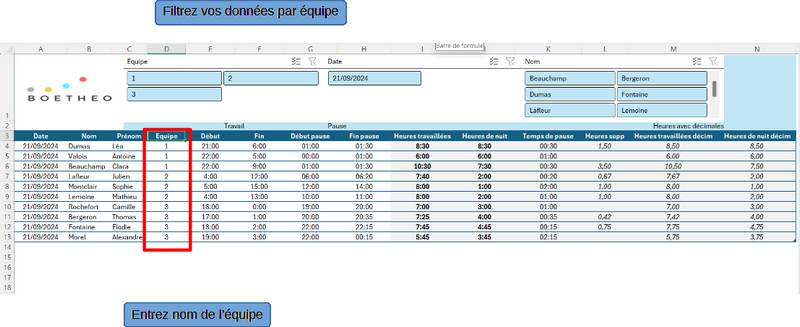 pointage heure gal3 equipe